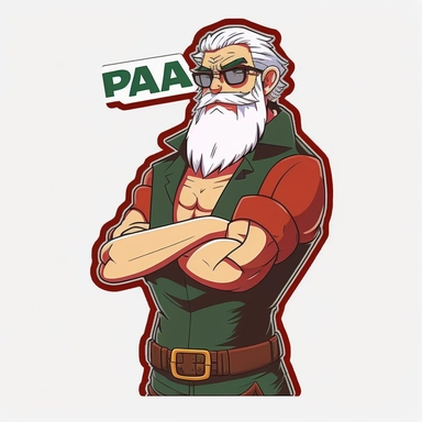 vector sticker design, anime style Santa wearing Prada clipart, white background, flat colors