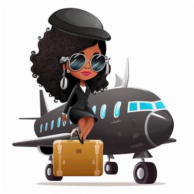 black lady riding on top of airplane with luggage no background clipart