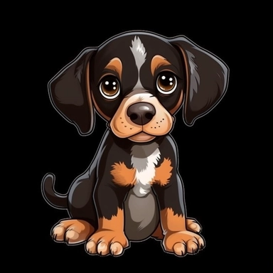 cute cartoon black white and brown dog clipart, black background,--no cut off edges