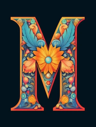 The capital letter M:in the Artistic style, clipart for nursery, vibrant colors,Vector, white background,Solid Background, Sharpness and clarity,masterpiece, trending on Artstation and Dribbble.
