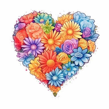 Cute Beautiful Rainbow Heart Flowers Pride LGBT Sublimation Clipart,Cartoon, hyper realistic, intricate detail, illustration style,high solution,on the white background