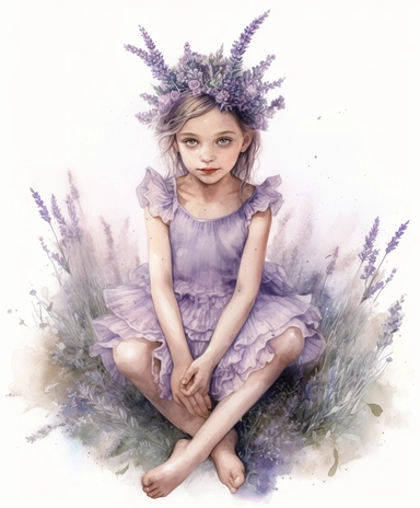 watercolor mixed media beautiful lavender sprite, provence, sparkle glitter, masterpiece by Mary Cicely Barker style and by Alex Alemany style, rococo style, PNG clipart, extreme photorealistic details, 32k HD resolution, realistic high detailization high resolution