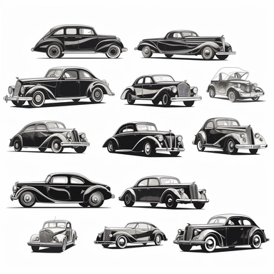 stylised clipart of cars in black and white