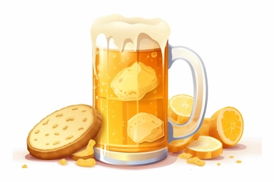 Sugar cookie beer pint with foam shape and yellow shiny glazing sweet dessert white illustration cookie decoration pub beverage white background food illustration clipart.