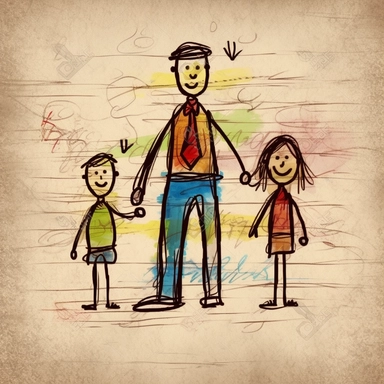 Clipart of mother, father and son holding hands child's drawing style
