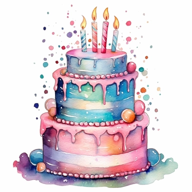 whimsical watercolor of an amzing magical birthday cake clip art
