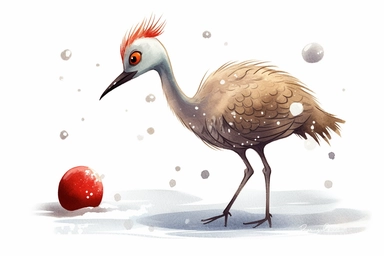 Cute Sandhill crane in christmas Day clipart, cartoon, white background,
