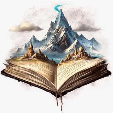 the lonely mountain coming out of the pages of an open book as though the story is coming to life, lord of the Rings, fantasy, magic, Fantasy Clipart, PNG Clipart, Illustration clipart, white background, vivid color, 4K, extremely detailed