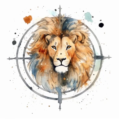 male zodiac sign leo, gothic theme, stylized, oldschool, watercolor, painting, minimalistic, simple, clipart, white background