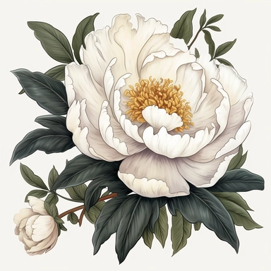 detailed Peony clipart, white color , super cute, spring peony clipart