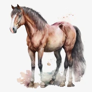 horse realistic watercolor clipart illustration, transparent background