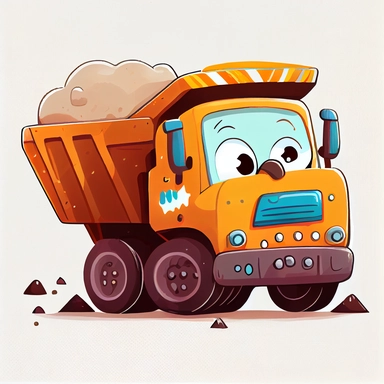 dump truck cute funny cartoon style close up plan white background watercolor style clipart
