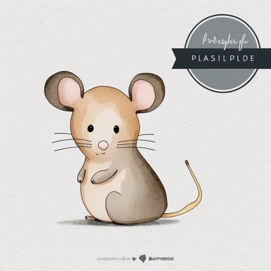 Simplified single mouse clipart, simple shapes, no lines, no outlines, clipart most popular on etsy, featured on dribble, cartoon animals clipart, minimalist, computer vector graphic design clip art, watercolor illustration clipart, watercolour clipart, watercolor illlustration for kids and children, book illustration, print on demand image, PNG tranparent background
