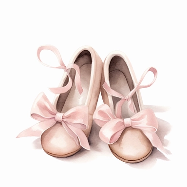 Cute little ballet shoes with pink ribbons clipart, pastel color, white background