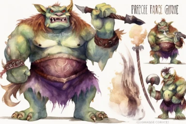 fierce ogre watercolor clipart set. fantasy. no words. high resolution. 32k