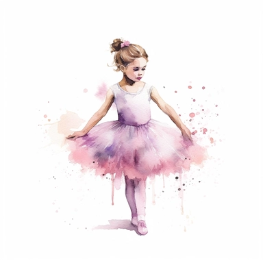 watercolor style, little ballerina girl of 5 years old clipart, isolated on white background, hd
