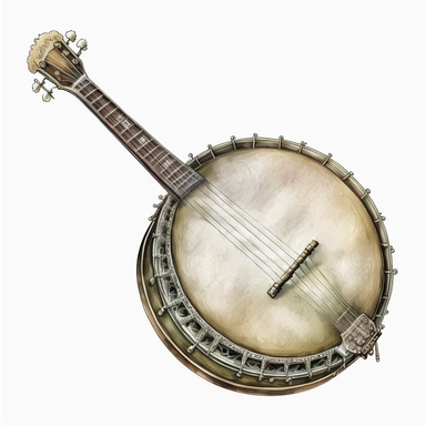 clipart vintage Banjo, white background