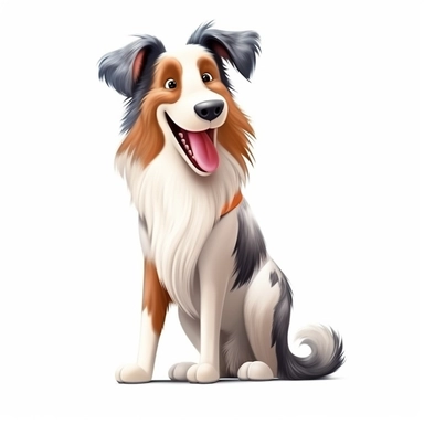 oilpainting, 2d icon of a super cute cartoon smiling boardercollie standing proud clipart full body, 3d rendering, white background, clean