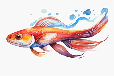 Watercolor, Fire Eel Fish, clipart, hd, on a white background, spaced out