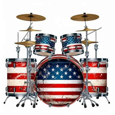 4th of july patriotic american drum set clipart, isolated on white background,