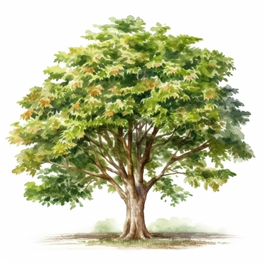 watercolor chestnut tree, detailled illustration, clipart, white background