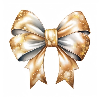 watercolor ultra realistic and hyper detailed illustration of a gold bow with white accents, clipart, white background