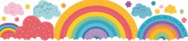 Simple vector drawing of a rainbow, clipart, basic shapes, solid colors, joyful, doodle, sticker design, lineart, 2d flat file, silhouette, svg cut file