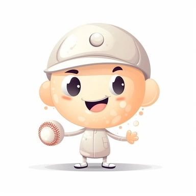 fantasy happy cute baseball player mamal face, cartoon, clipart, mascot, isolated on white background