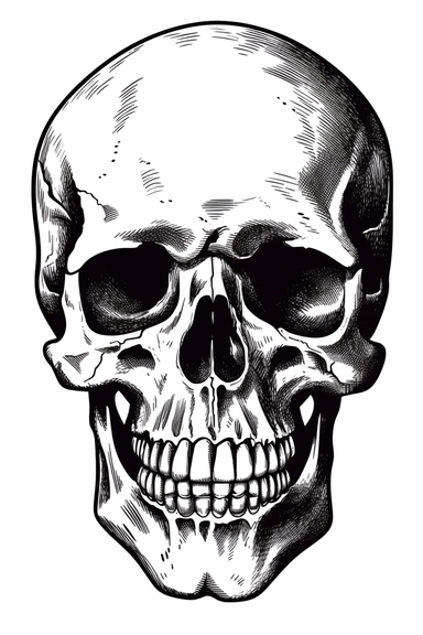 Vector Halloween Skeleton Head Clipart, White And Black Clipart, No Backgorund Needed