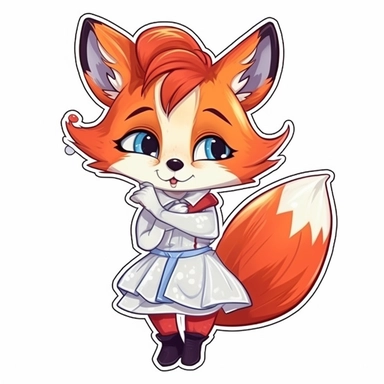 cute girl fox, clipart, sticker, watercolor illustration, contour, vector, high quality, svg, highy detailed, isolated, vibrant colors, white border, white background, cartoon style, cartoon sticker