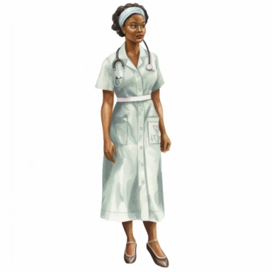 single black woman nurse watercolor clipart. Full body