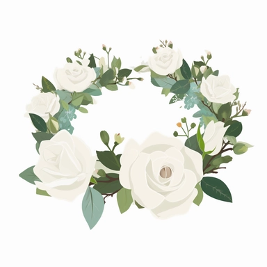 1 White Rose Flower Crown, Clipart, White background, in Flat Design