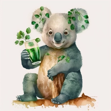 watercolor st patrick's day koala bear, detailed illustration, clip art, 8k