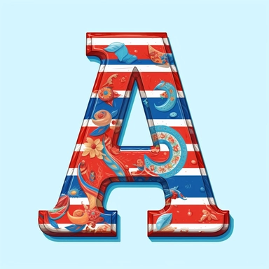 isolated flat clipart on a white background of a cute letter A on a blue background and red horizontal stripes tshirt design graphic, in the style of daniel f. gerhartz, transcendent, nikon d850, art of burma, captures the essence of nature, in the style of organic forms and patterns, expansive skies, hyper-detailed illustrations, i can't believe how beautiful this is, lively colors