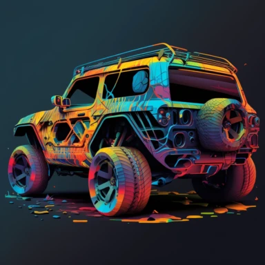 schematic drawings of futuristic concept jeep car, detailed, colorful, vector, sharp focus, super detailed, illustration, 16:9, v4, q2, 16k, High quality, clipart style