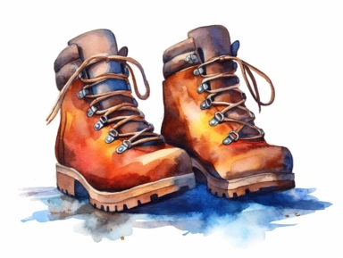 Watercolor clip art on white background, hiking boot, Clipart, high-resolution image with vibrant and true-to-life colors, isolated