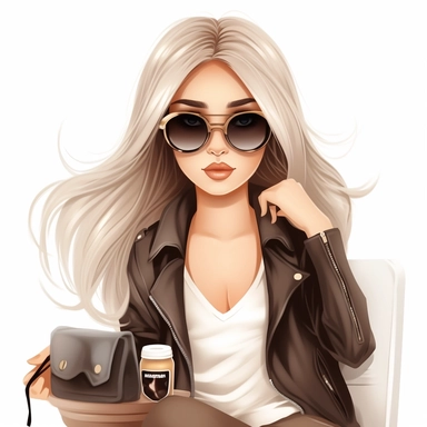 Planner Girl Clipart, Boss Babe, Illustration, Girl Boss Clipart, beauty therapist, lash artist, make up artist, illustration, realistic, Boss Lady, fashion, modern women, entreprenuer, Boss Lady, Female Entrepreneur, Business Women, Asian women, light brown hair wearing heels, Louis Vuitton handbag, sun glasses, sitting on a desk with computer and mobile phone in hand