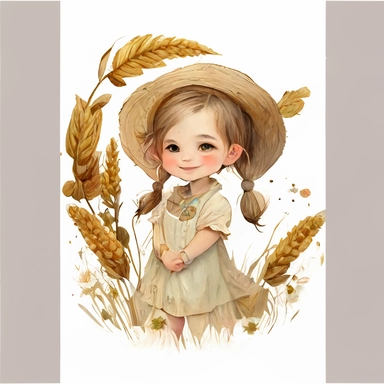 Cute kid girl with garlands of barley, hand draw Illustration clipart, 4K, extremely detailed