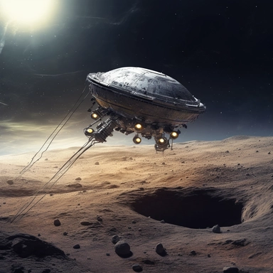 Clipart, A space drone exploring the surface of a comet, hyperrealistic, hyper high definition