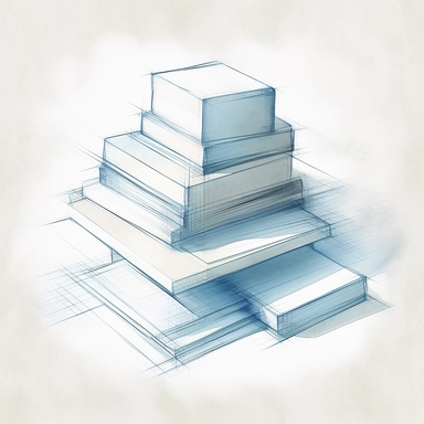 a flat clipart of a stack of blueprints on a white background, in the style of abstract constructivism, white backgrounds, light indigo and light sepia tones, tilt shift, simple shapes and lines