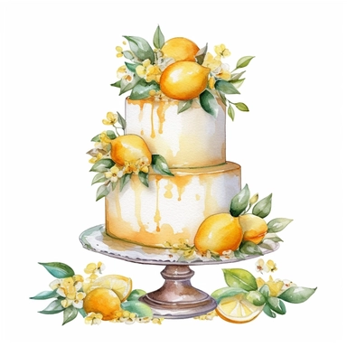 clipart watercolor wedding cake with lemons in the style of Amalfi coast