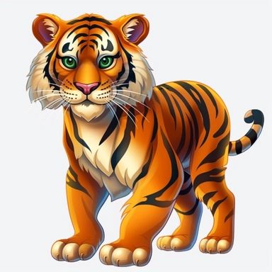 hd clipart, tiger, cartoon style, fully detailed,