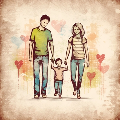 Clipart of mother, father and son holding hands child's drawing style