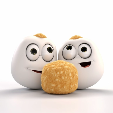 cute Nuggets character. Nuggets, cartoon, eye, illustration, funny, character, fast food, food, unhealthy, cute, face, fun, goofy, three-dimensional , Clipart, white isolated background, space out, hd, 8k, realistic