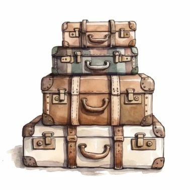 Digital sticker, travel, luggage, watercolor, clipart, aesthetic, minimalistic neutral colors--ar 2:3