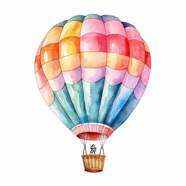 watercolor painting, a cute hot air balloon clipart, dicut clipart on white background