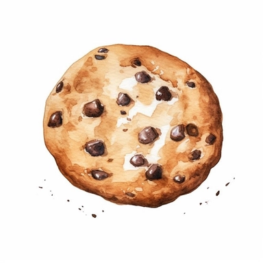 basic watercolor chocolate chip cookie in minimal hand drawn style, Etsy, textured, clipart, white background