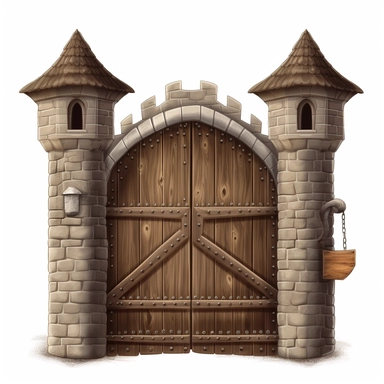 Castle wooden medieval gate, clipart illustration