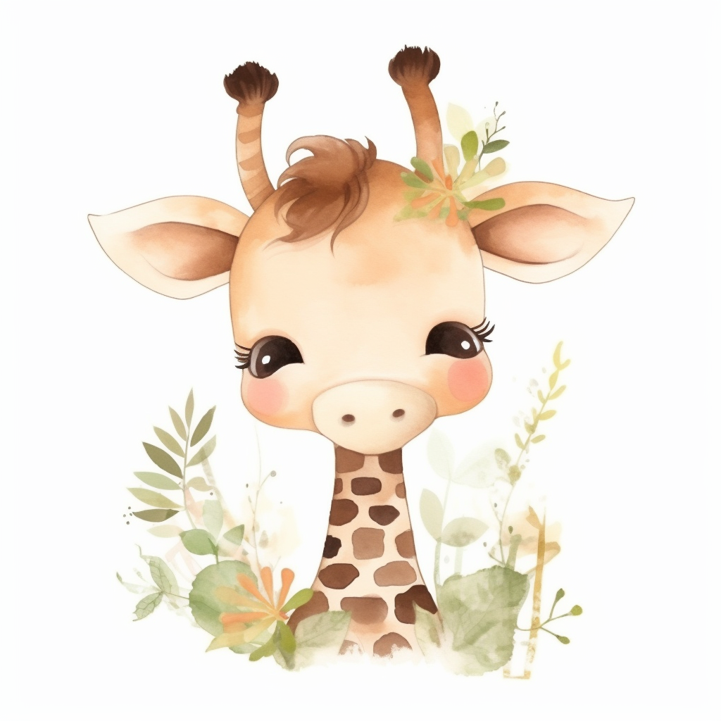 Premium AI Image | Cartoon anime Giraffe sticker 2D t shirt design cute  Giraffe