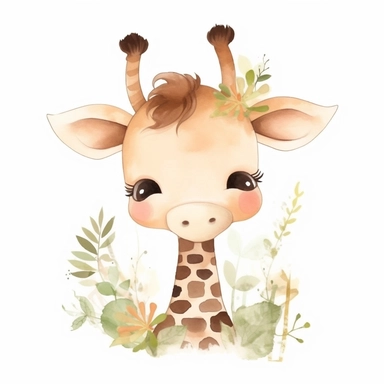 Whimsical boohoo light brown party safari animal clipart,giraffe,happy anime,cute baby giraffe , white background 2/5